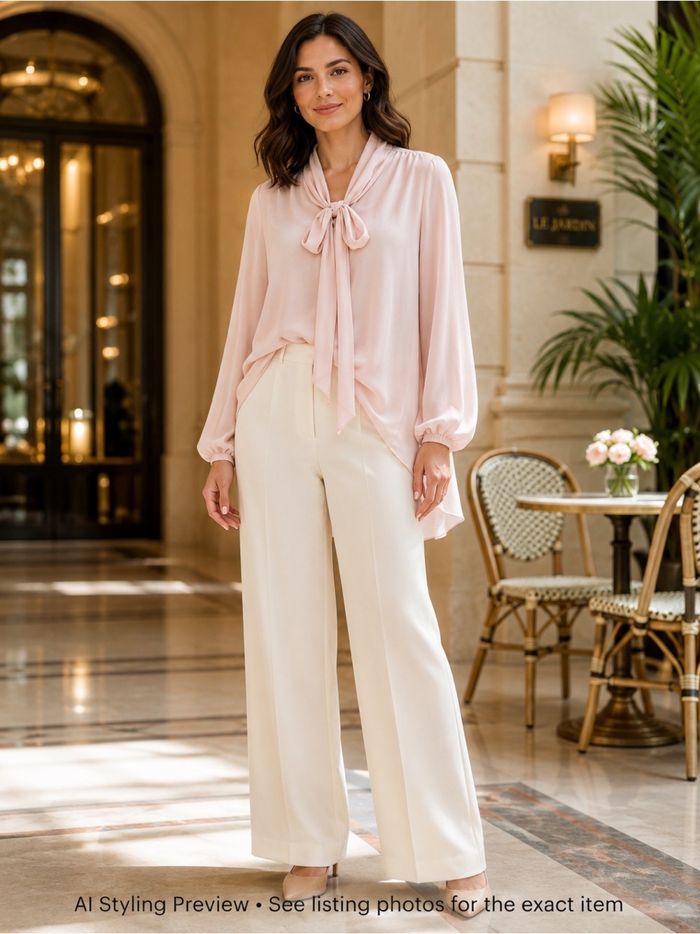 Max Studio Blush Tie Neck Bow Blouse Asymmetrical Chiffon Top L